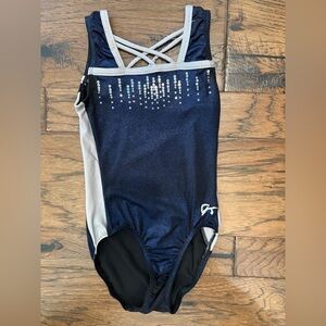GK Gymnastics Training Leotard Midnight Blue and Silver Rhinestones